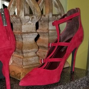 Lipstick red BCBG 3 strap heels
